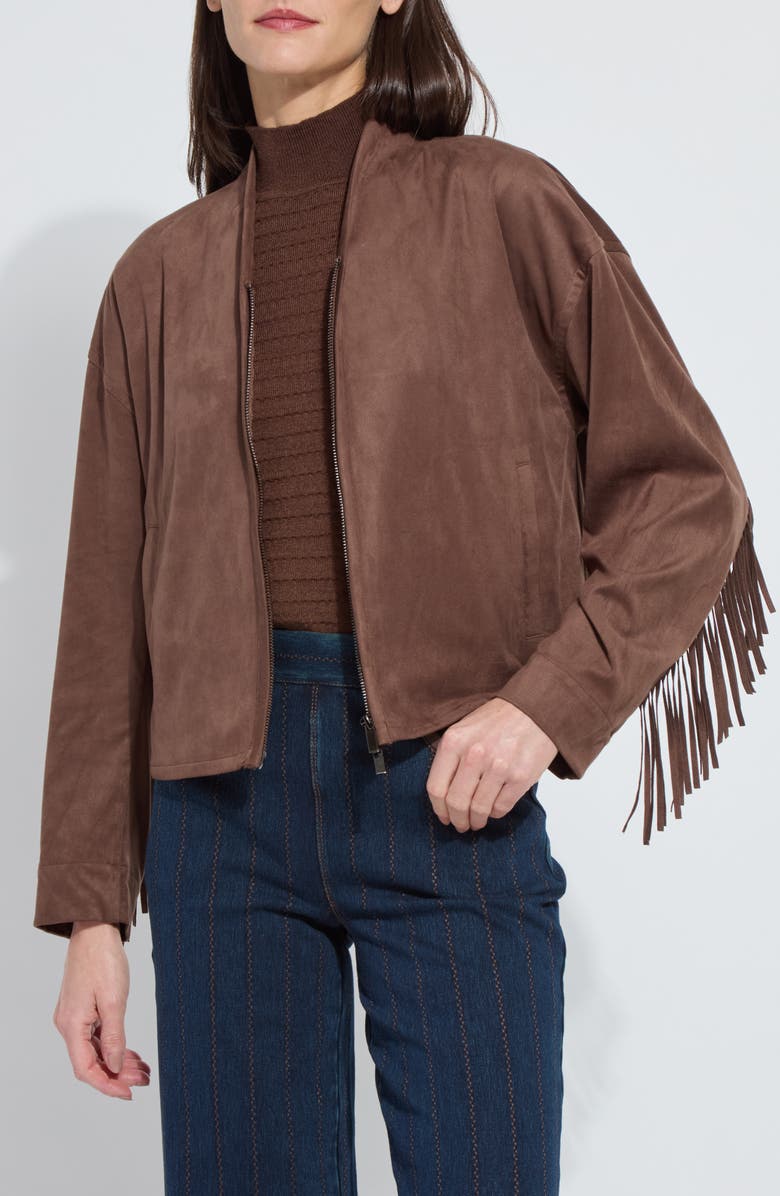 Lysse Candence Fringe Trim Faux Suede Jacket, Main, color, Polished Wood