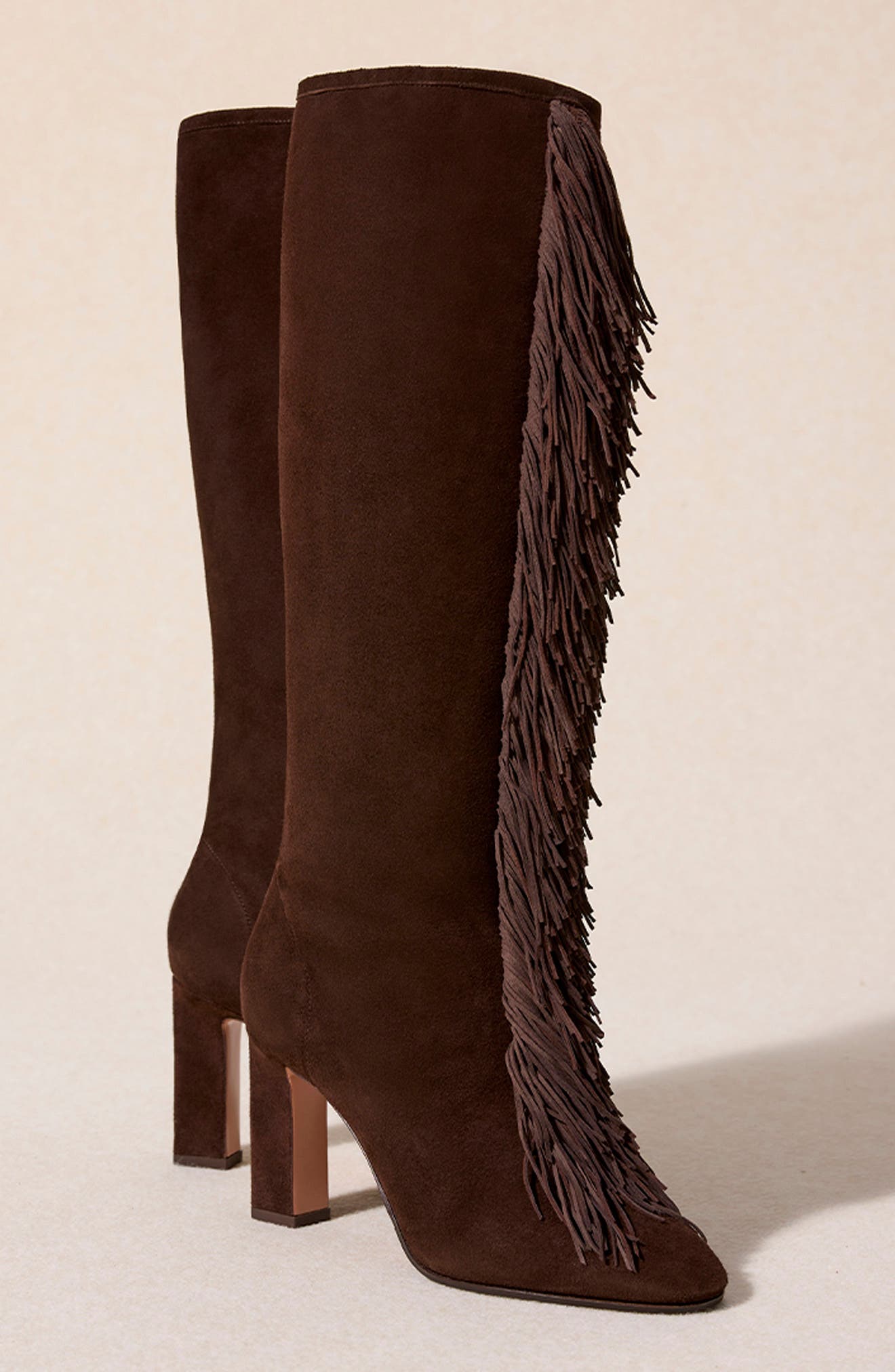 Aquazzura Gytane Fringe Front Knee High Boot, Alternate, color, 