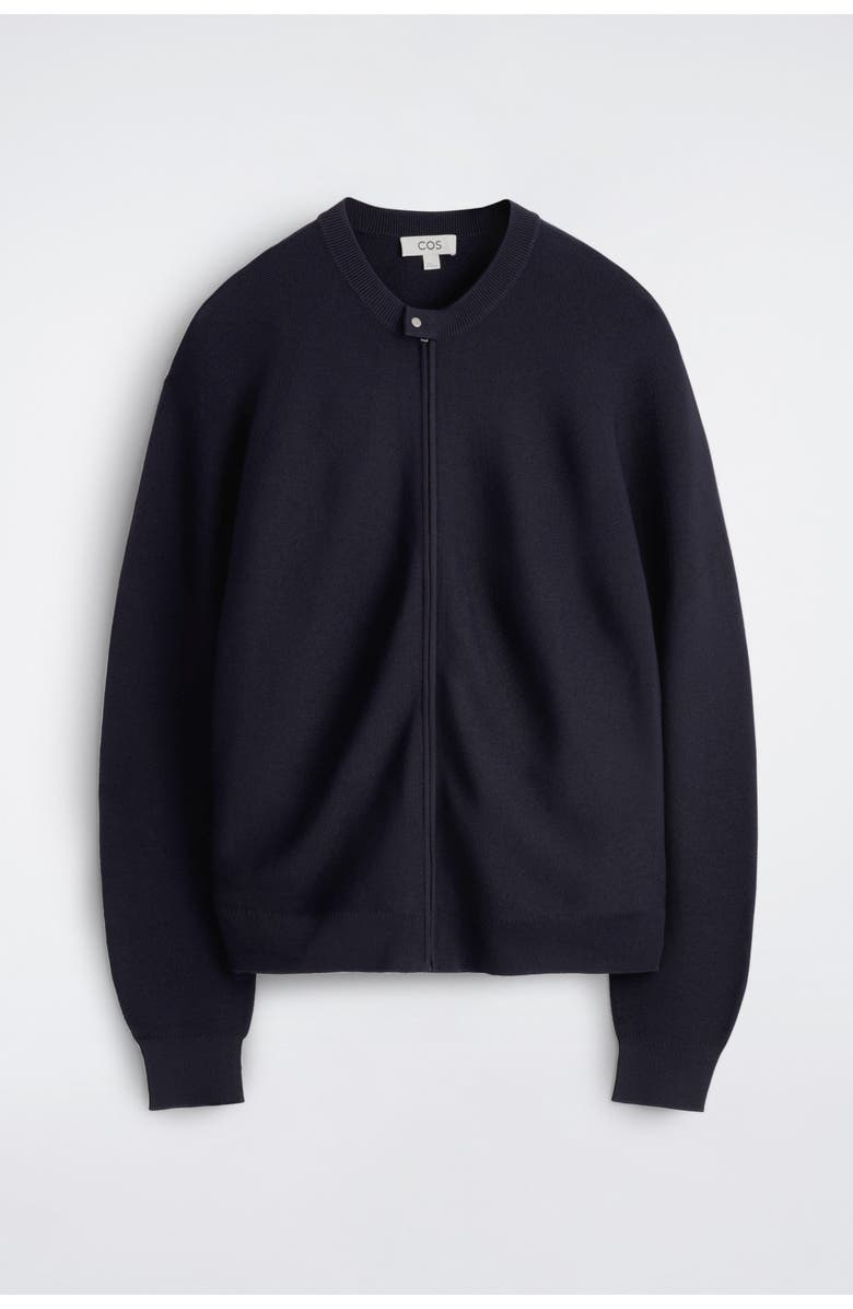 COS Racer-Neck Knitted Jacket, Alternate, color, Navy