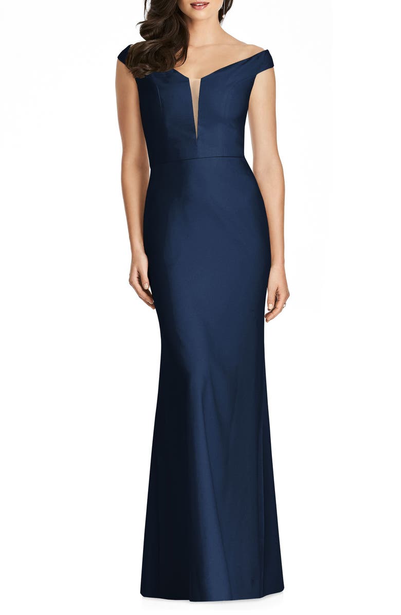Dessy Collection Off the Shoulder Crepe Trumpet Gown, Alternate, color,