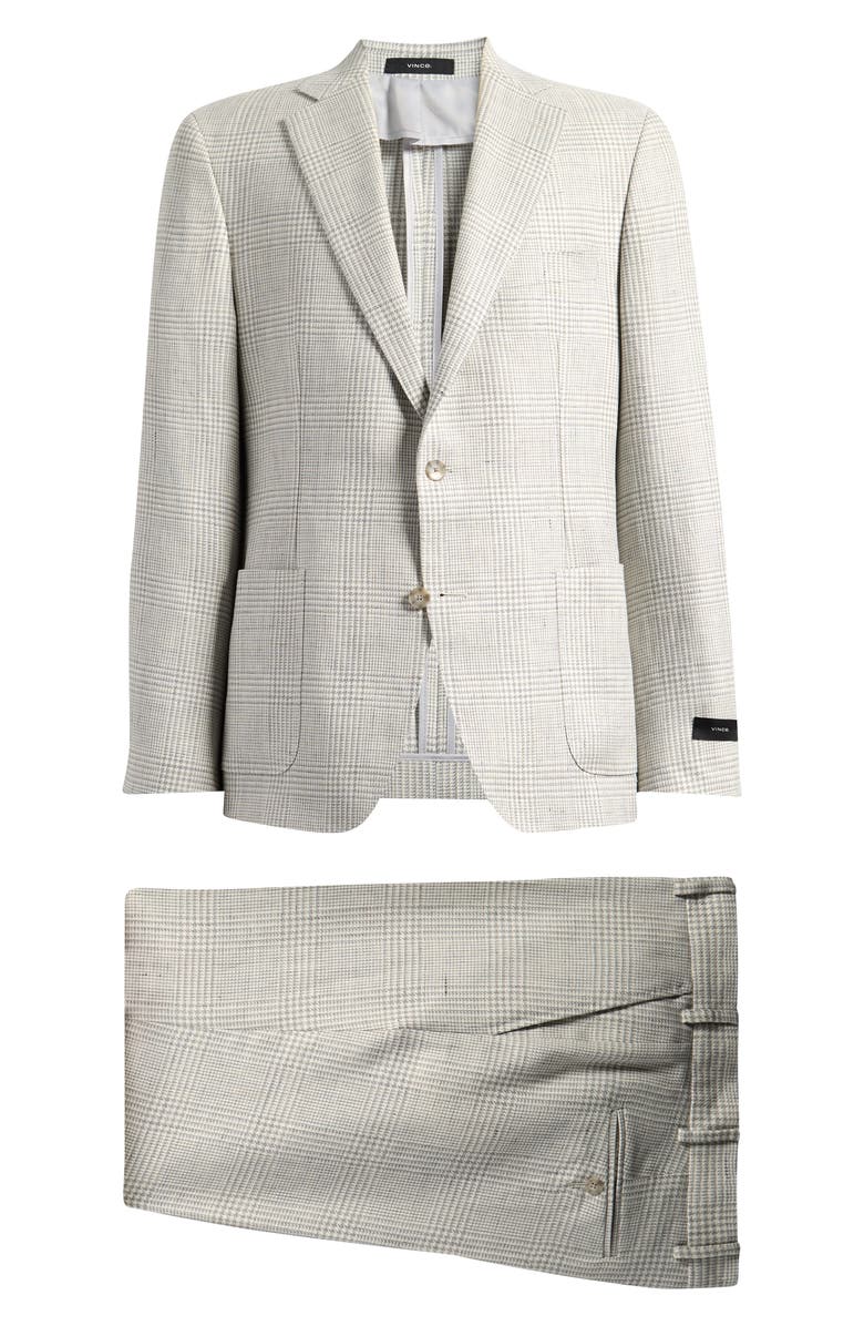 Vince Icon Relaxed Fit Tan Glen Check Linen & Wool Suit, Main, color, Cream/ Grey