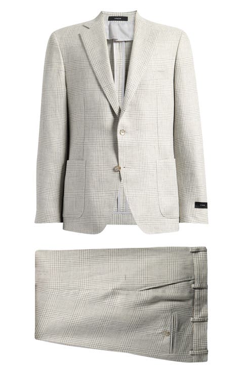 Icon Relaxed Fit Tan Glen Check Linen & Wool Suit