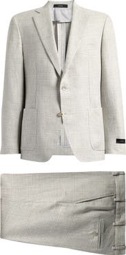 Vince Icon Relaxed Fit Tan Glen Check Linen & Wool Suit