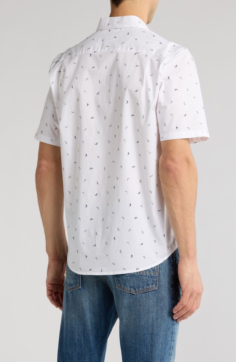 14th & Union Sailboat Print Short Sleeve Cotton Stretch Poplin Button-Up Shirt, Alternate, color, White Simple Sailboats