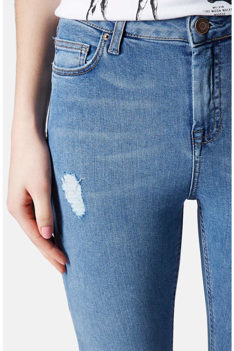 Moto 'Jamie' Ripped High Rise Ankle Skinny Jeans, Alternate, color, STONE