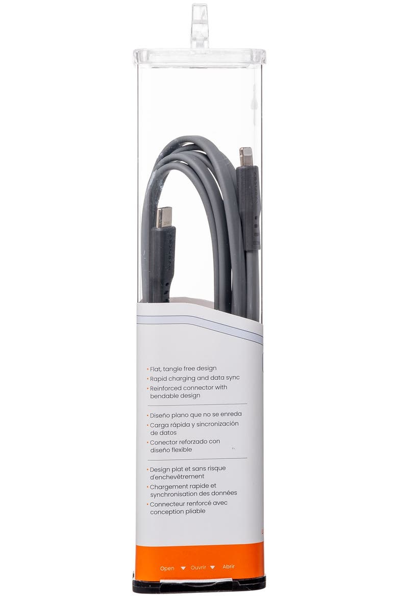 Flat USB-C to Apple Lightning High Speed Tangle-Free 6 Foot Cable, Alternate, color, Grey