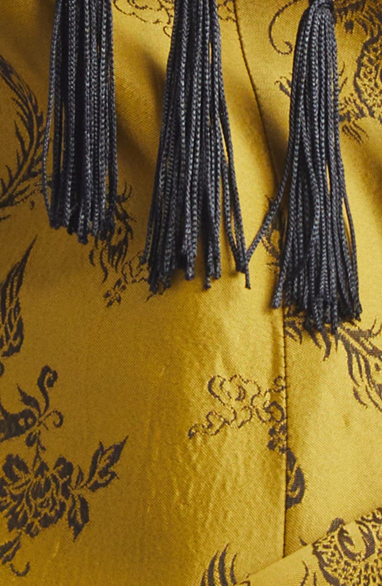 KIM SHUI Andrea Fringe Silk Jacquard One-Shoulder Minidress, Alternate, color, Black/ Yellow