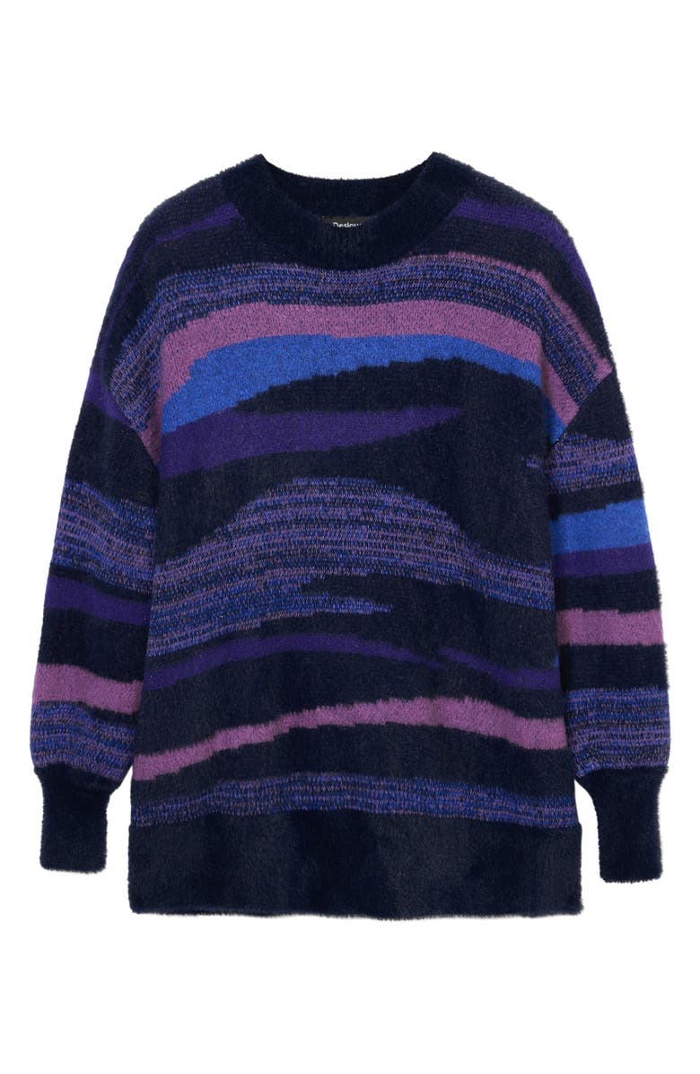 Desigual Bristol Stripe Crewneck Sweater, Alternate, color, Purple