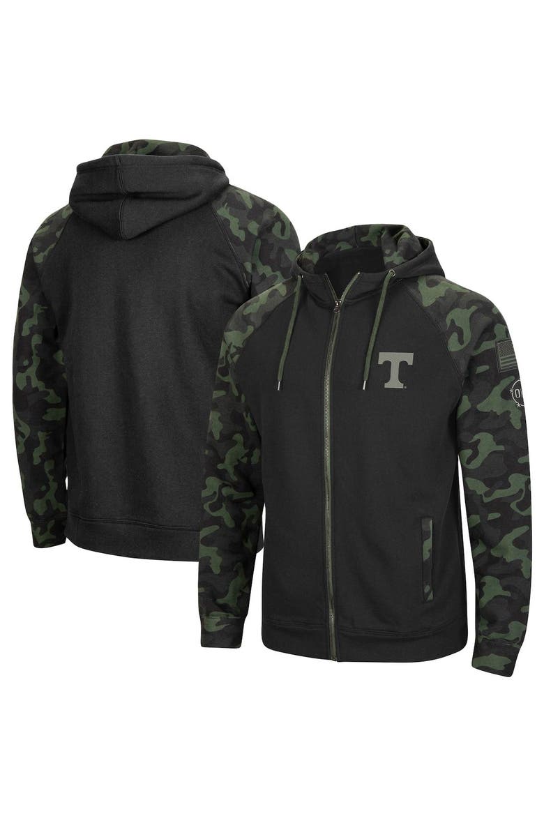 Men's Colosseum Black Tennessee Volunteers OHT Military Appreciation Camo Raglan Full-Zip Hoodie, Main, color, Black