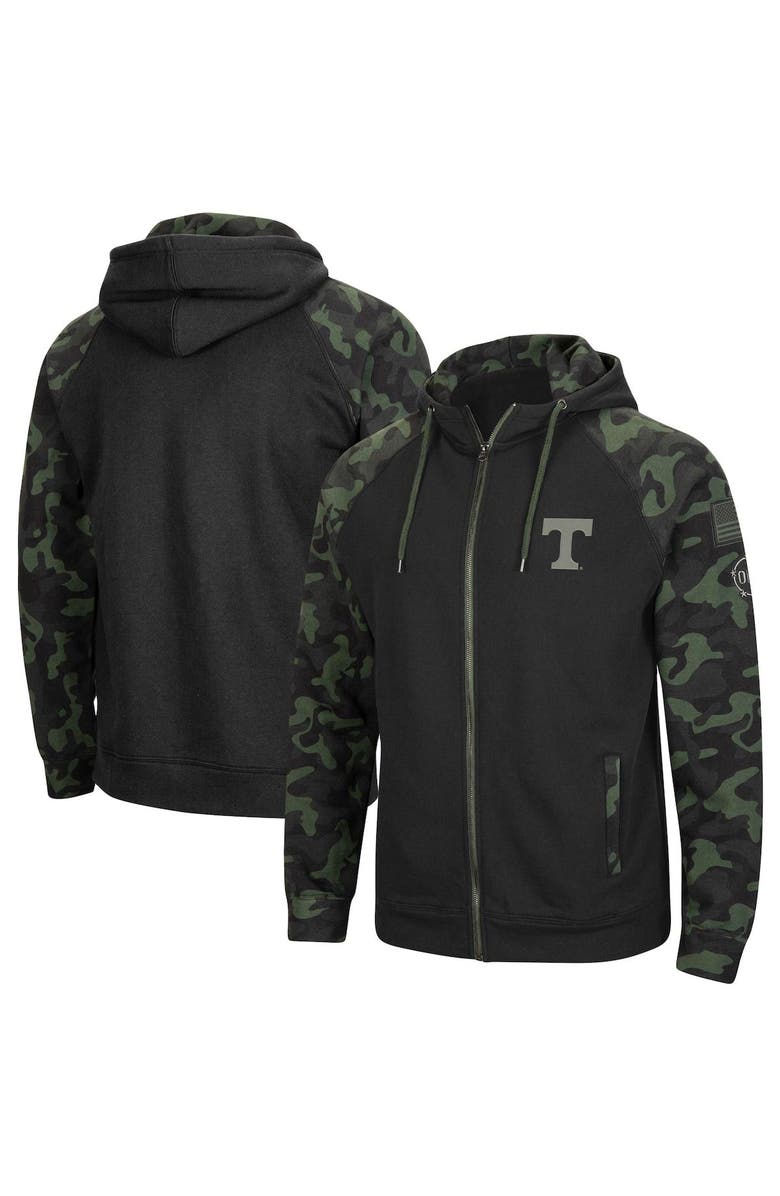 COLOSSEUM Men's Colosseum Black Tennessee Volunteers OHT Military Appreciation Camo Raglan Full-Zip Hoodie, Main, color, 