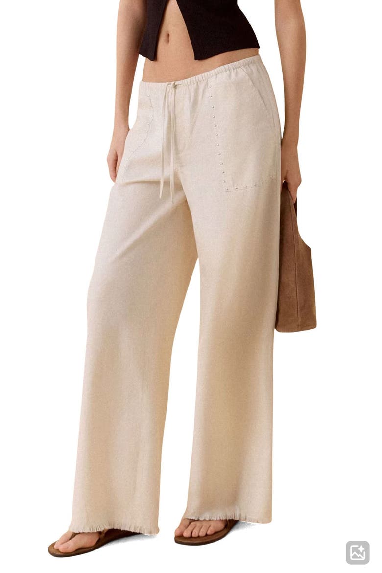 Studded Drawstring Wide Leg Pants, Main, color, SAND
