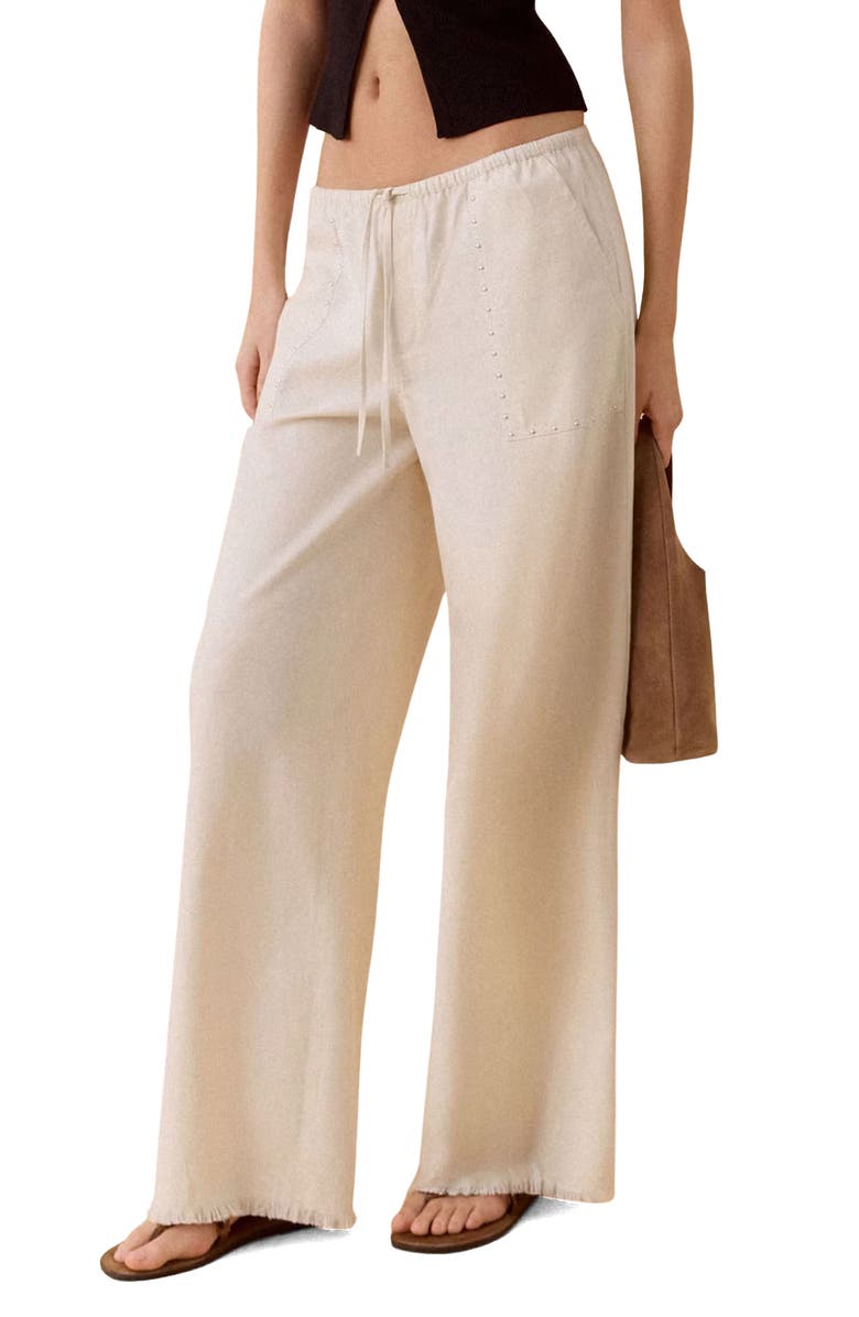 MANGO TEEN Studded Drawstring Wide Leg Pants, Main, color, 