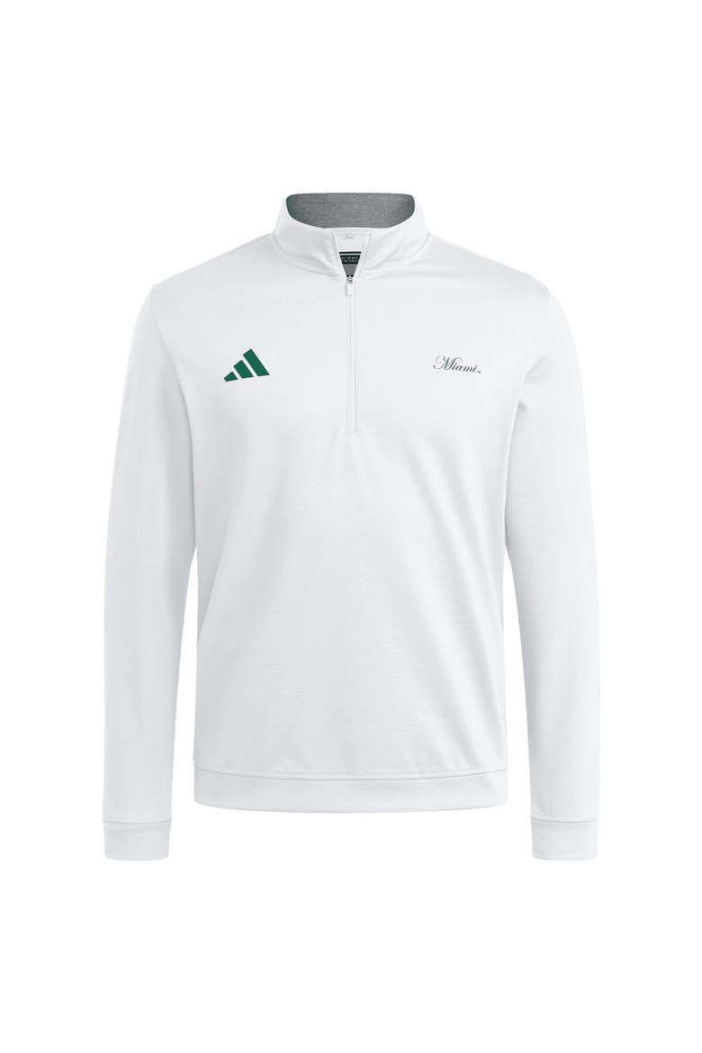 Men's adidas White Miami Hurricanes Elevated Quarter-Zip Jacket, Alternate, color, White