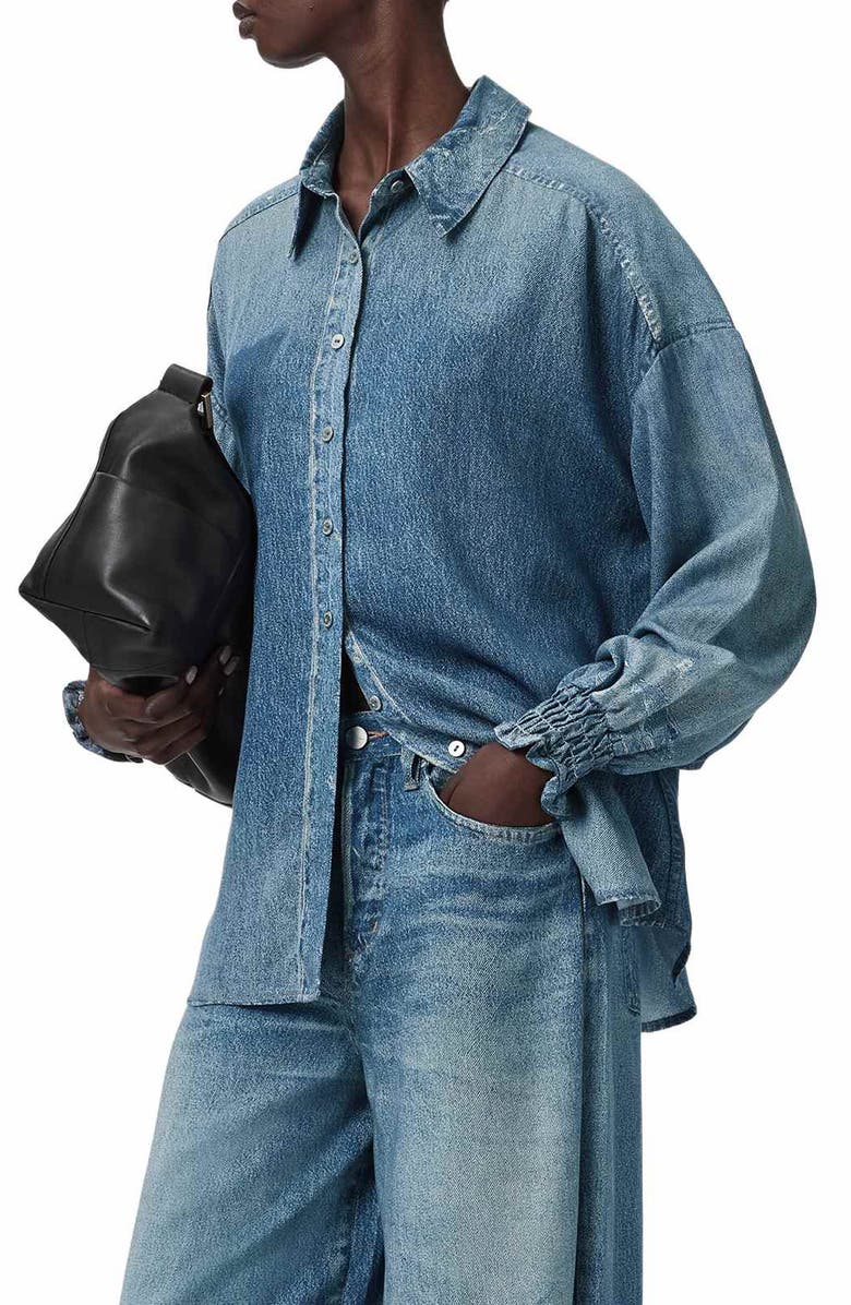 AllSaints Charli Button-Up Denim Shirt, Alternate, color, Illusion Indigo