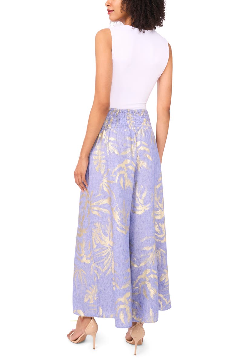 Vince Camuto Printed Smocked Waist Wide Leg Pants, Alternate, color, Blue Globe Blue W Foil