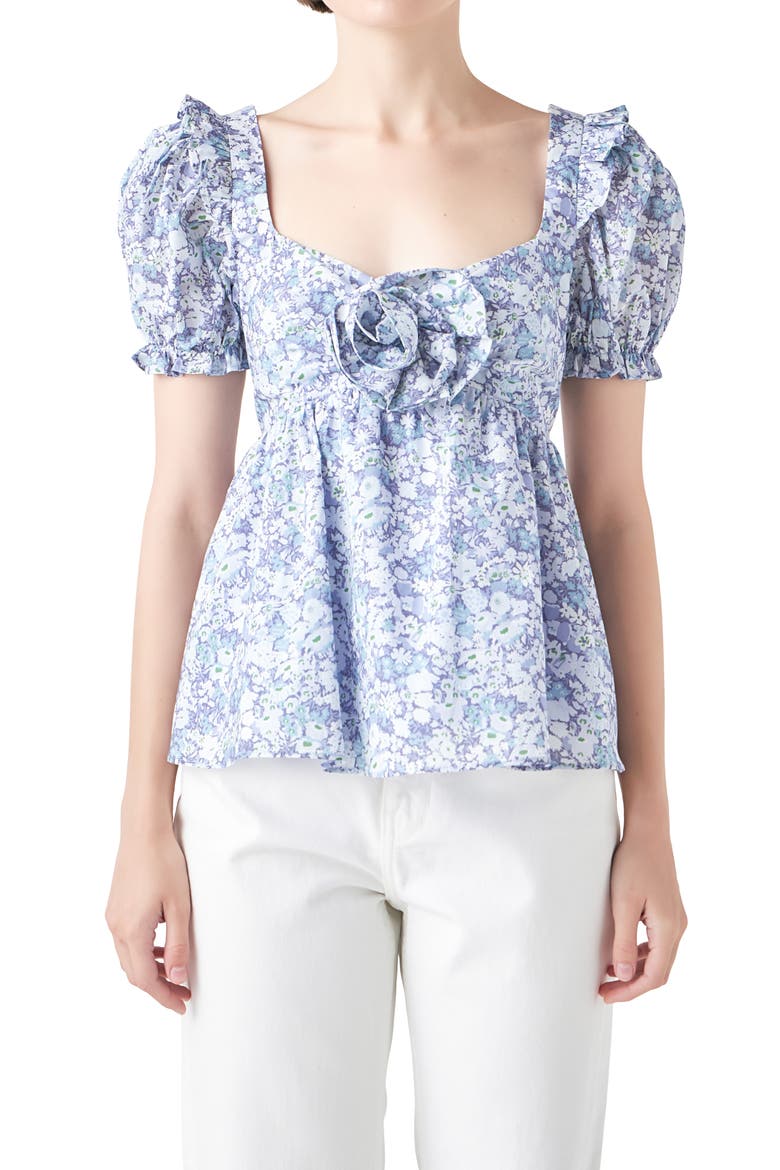 Floral Print Cotton Top, Alternate, color, BLUE MULTI