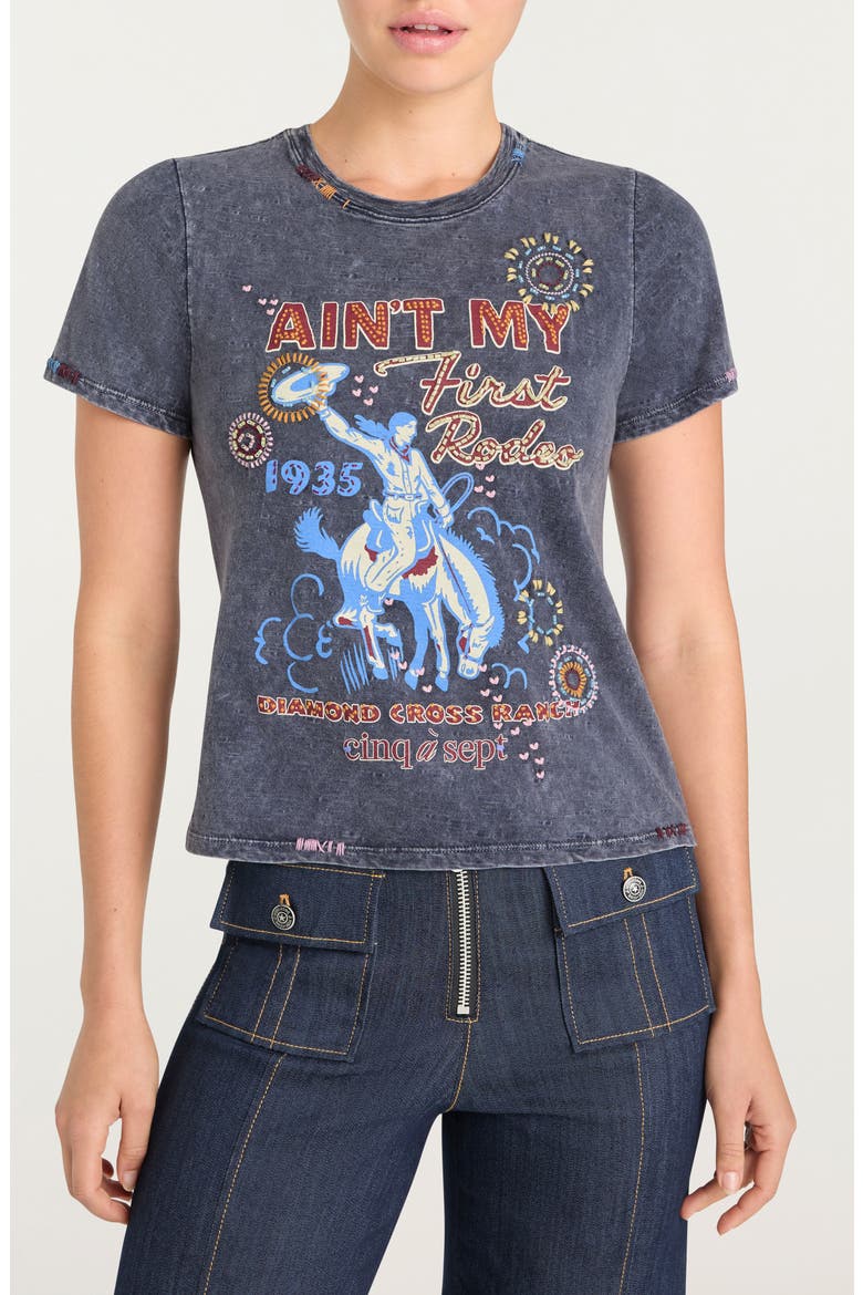 Ain't My First Rodeo Shrunken T-Shirt, Main, color, NAVY MULTI