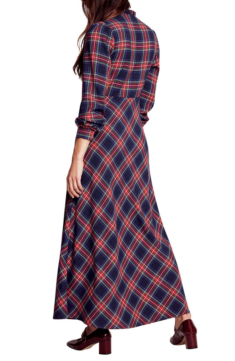 Boden Check Long Sleeve Maxi Dress, Alternate, color, Navy Green And Red Check