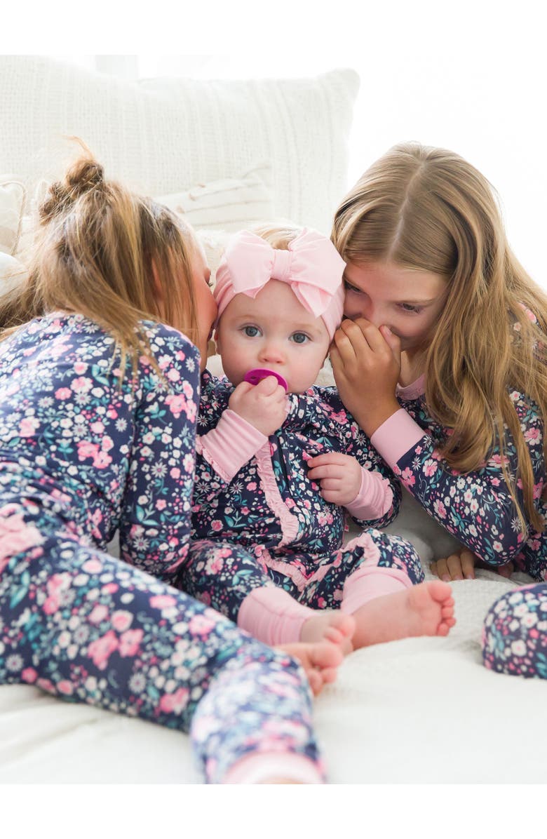 RuffleButts SoftSnooze Baby Girls Ruffle One Piece Convertible Pajamas, Alternate, color, Moonlit Meadow