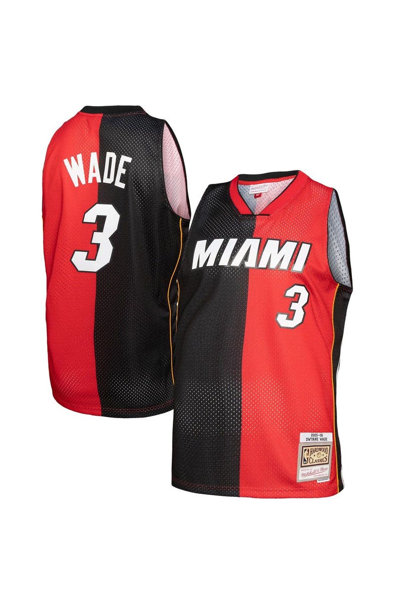 Mitchell & Ness Men's Mitchell & Ness Dwyane Wade Black/Red Miami Heat Hardwood Classics 2005/06 Split Swingman Jersey, Main, color, 