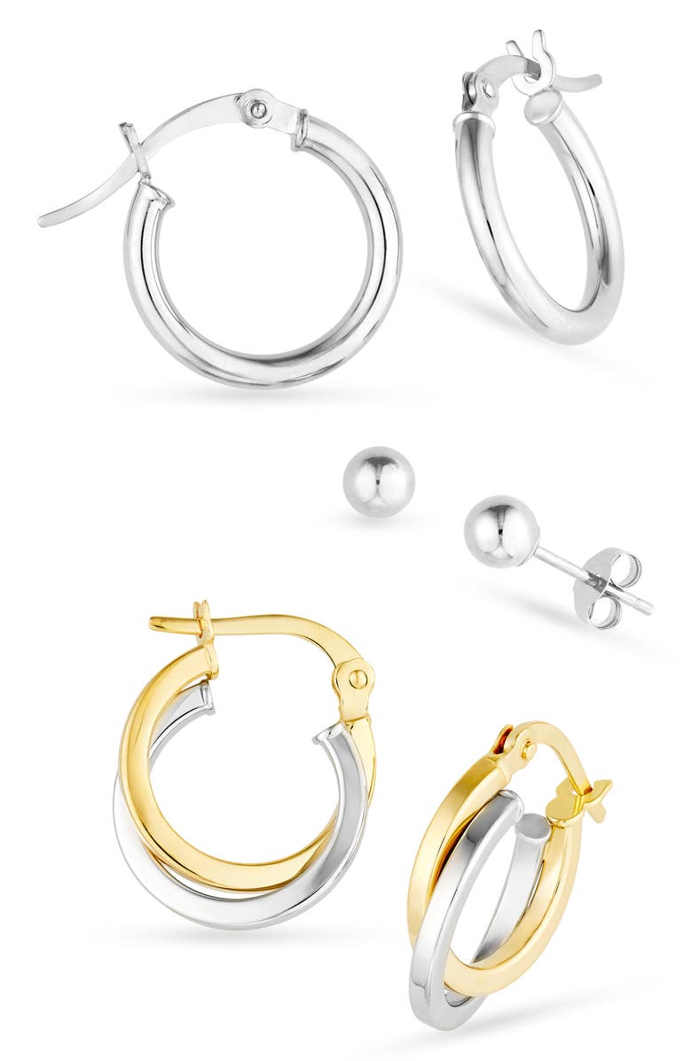 HAWLEY ST Set of 3 14K Gold Stud & Hoop Earrings, Main, color, 