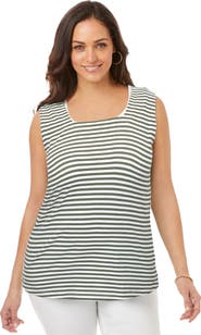 Jessica London Stretch Cotton Square Neck Tank