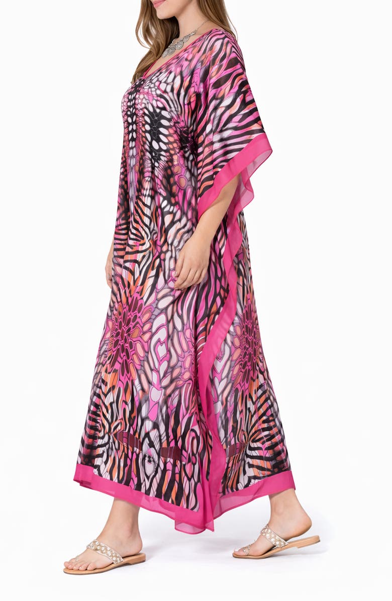 RANEES Print V-Neck Maxi Caftan, Alternate, color, 