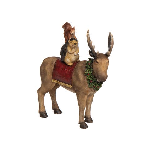 Resin Multicolored Christmas Moose and Critter Figurine