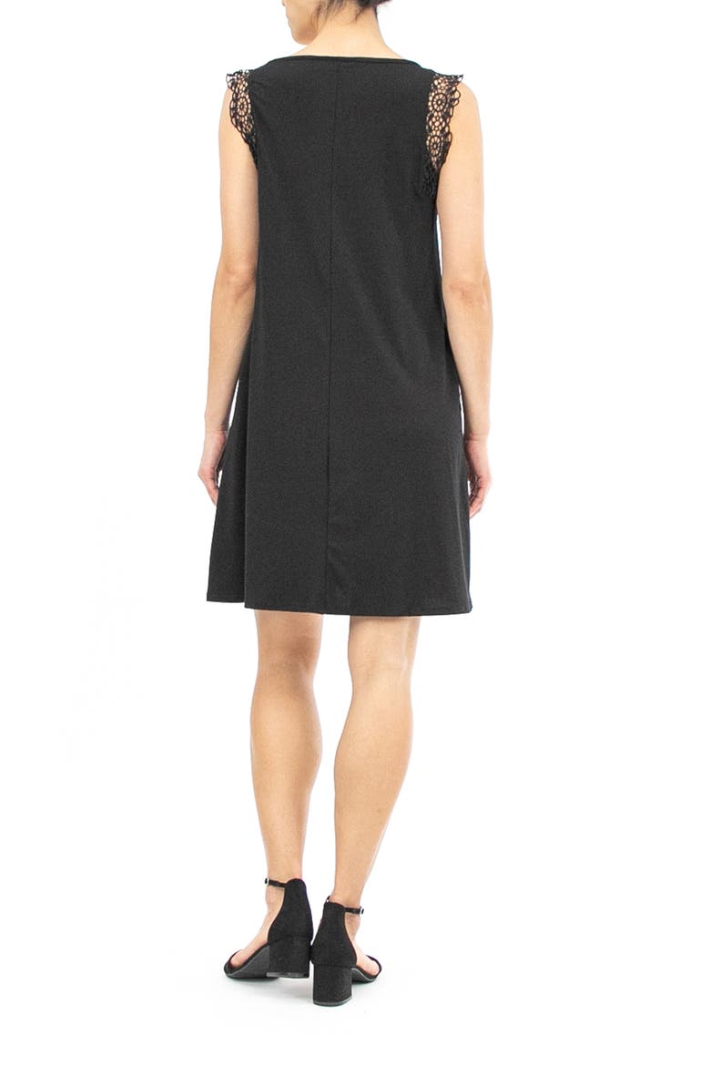 Lace Trim Sleeveless Trapeze Dress, Alternate, color, BLACK