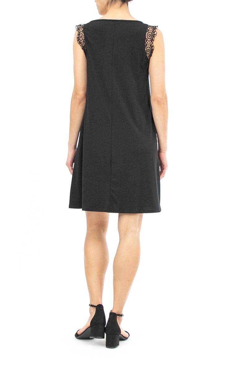 Nina Leonard Lace Trim Sleeveless Trapeze Dress, Alternate, color, 