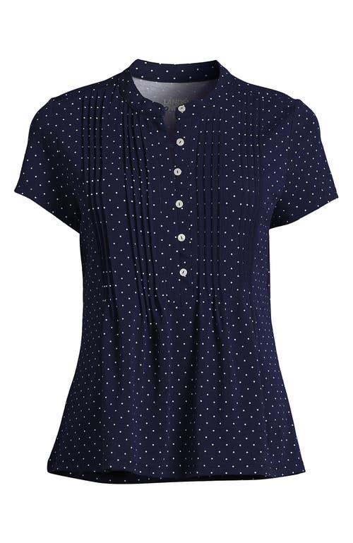 Lands' End Short Sleeve Lightweight Jersey Button Pintuck Top In Blue