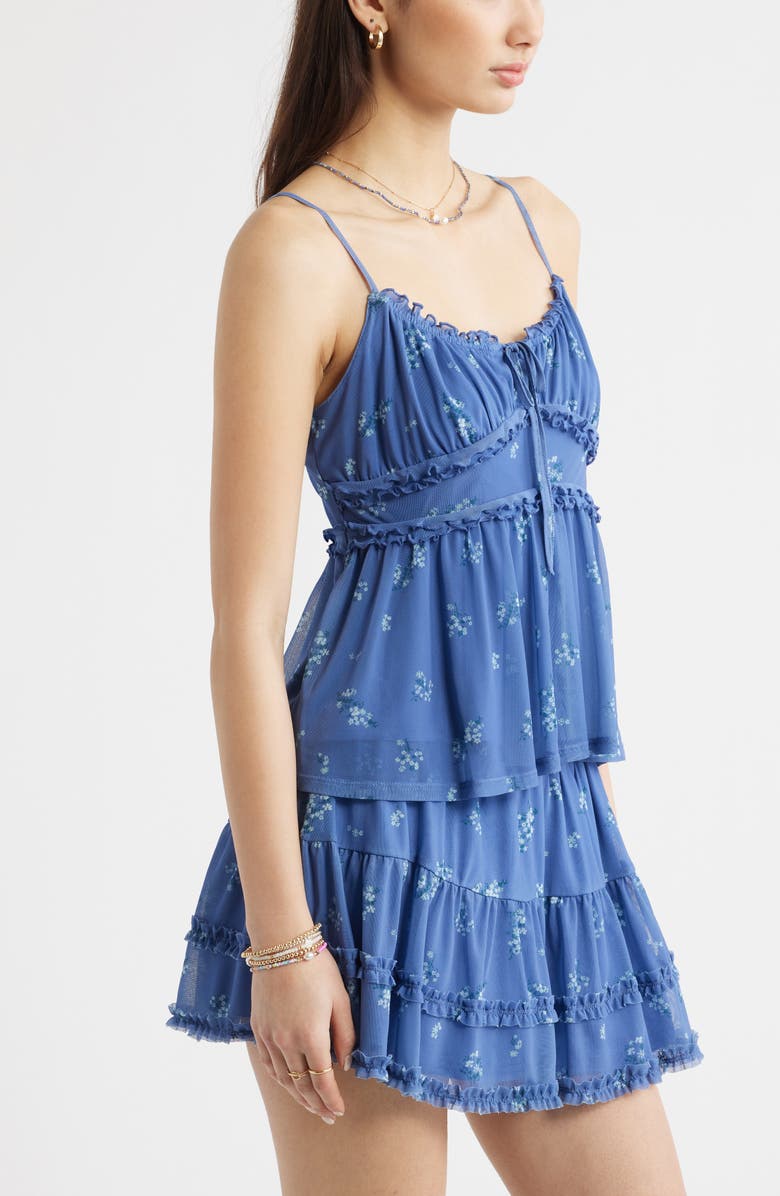 BP. Floral Mesh Ruffle Trim Camisole, Alternate, color, Blue Colony Meadow Clusters