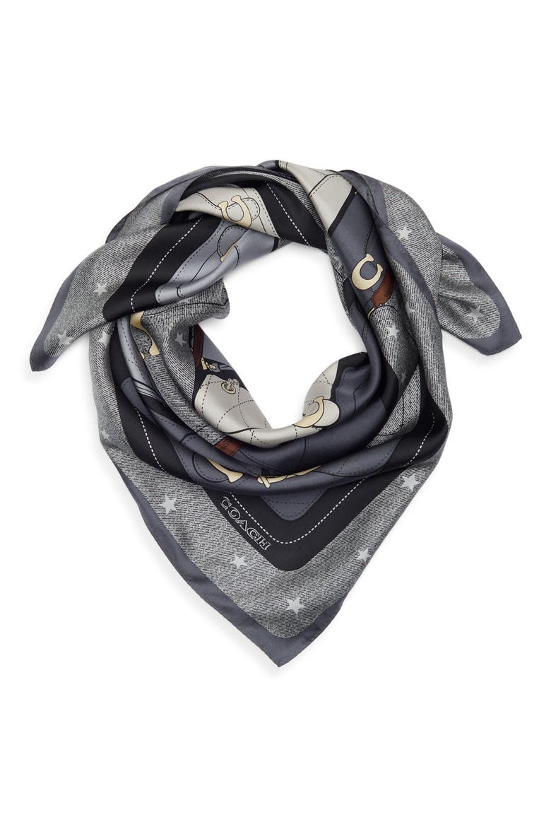 Stacked Tabby Star Print Silk Scarf, Main, color, BLACK MULTI