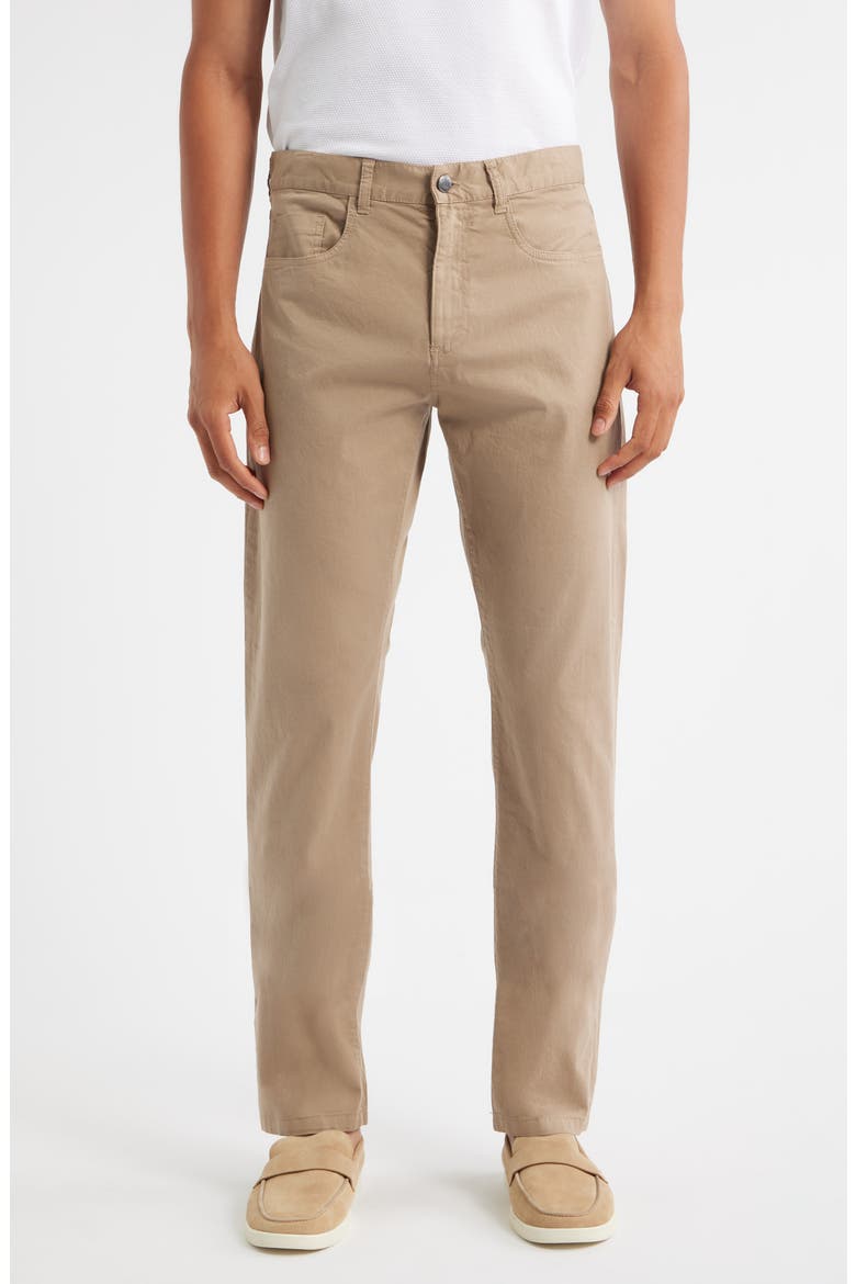 Regular Fit 5-Pocket Cotton Stretch Twill Pants, Main, color, NEUTRAL BROWN