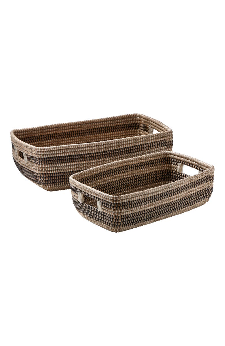 tag Set of 2 Seagrass Stripe Decorative Baskets for Storage, Main, color, Black