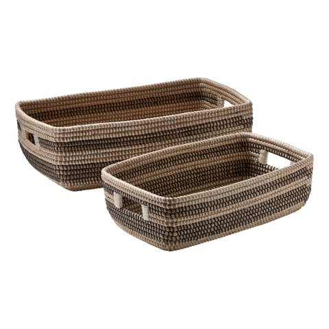 Set of 2 Seagrass Stripe Decorative Baskets for Storage