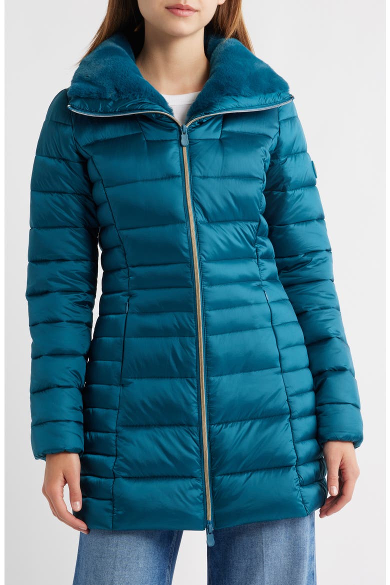 Caroline Water Repellent Satin Puffer Jacket, Main, color, HORIZON BLUE