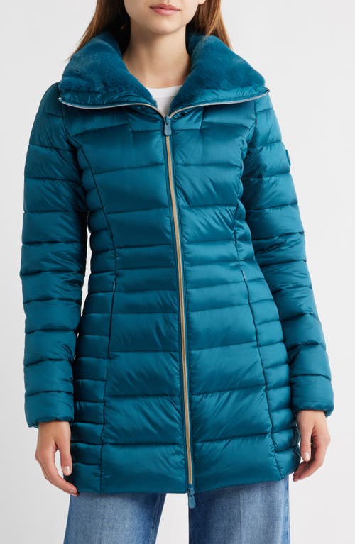Save The Duck Caroline Water Repellent Satin Puffer Jacket In Blue