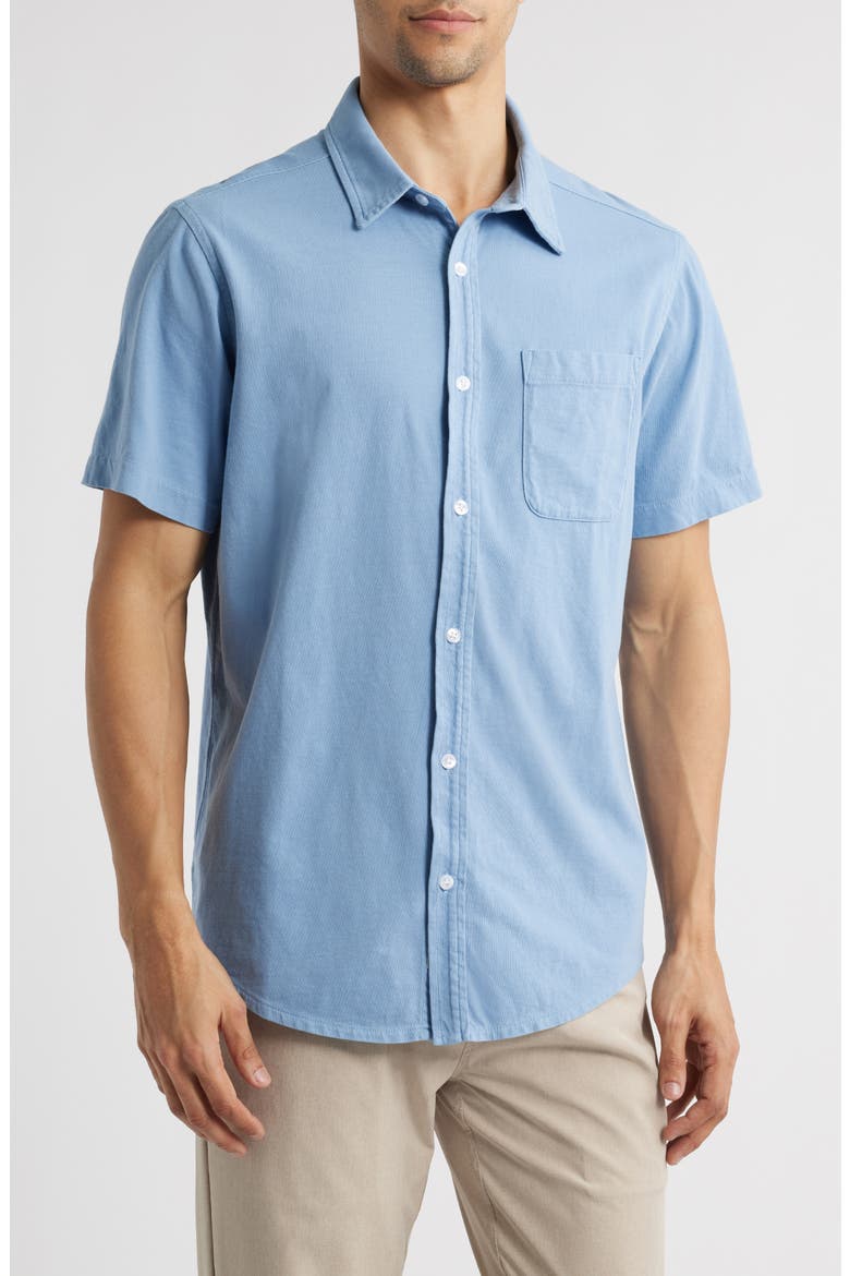 Saltaire Organic Cotton Knit Short Sleeve Button-Up Shirt, Main, color, LIGHT BLUE