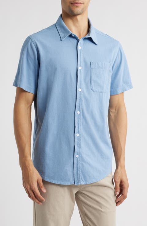 Saltaire Organic Cotton Knit Short Sleeve Button-Up Shirt