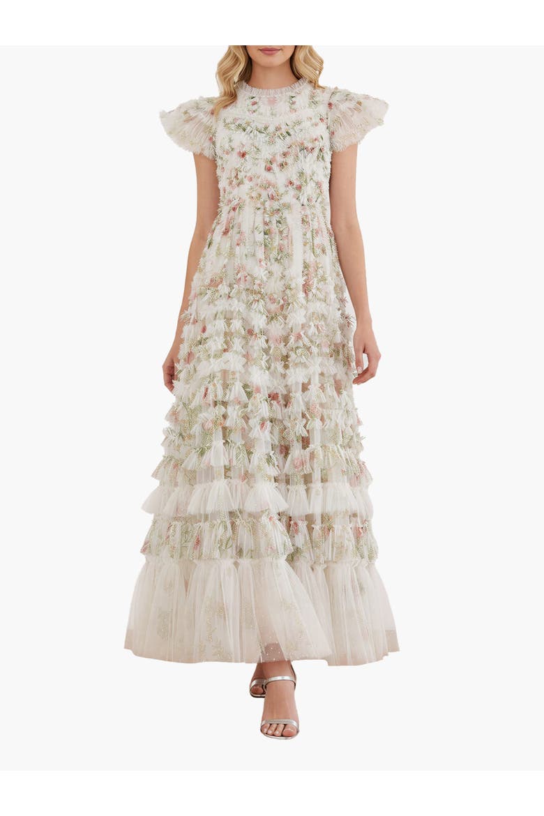 Colette'S La Vie En Rose Round Neck Gown, Main, color, Moonshine/Cream