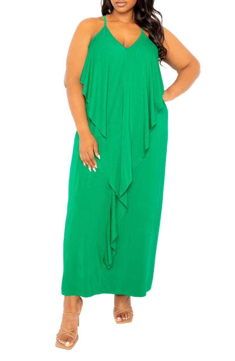 BUXOM COUTURE Cascade Ruffle Racerback Maxi Dress, Alternate, color, Green