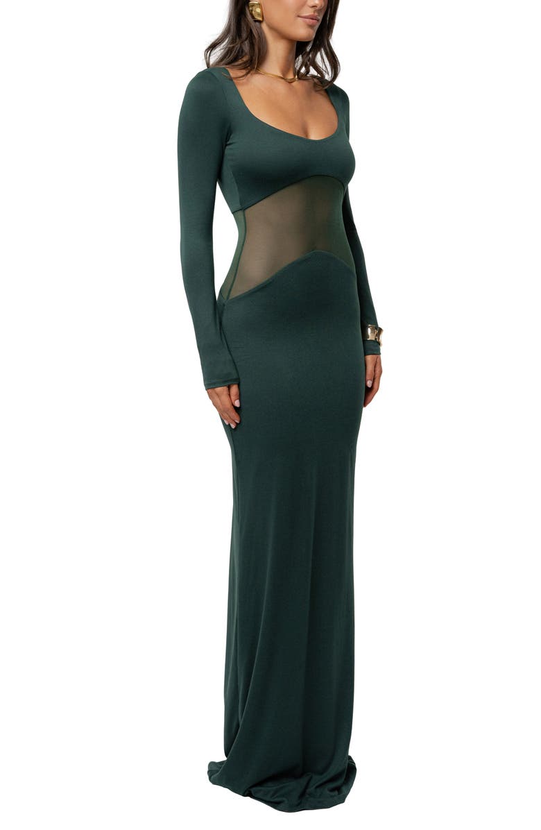 JLUXLABEL Glitz Hour Long Sleeve Mesh Body-Con Maxi Dress, Alternate, color, Green