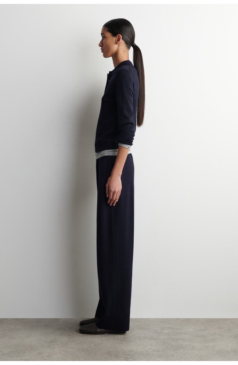 COS Cropped-sleeve Merino Wool Polo Shirt, Alternate, color, Navy