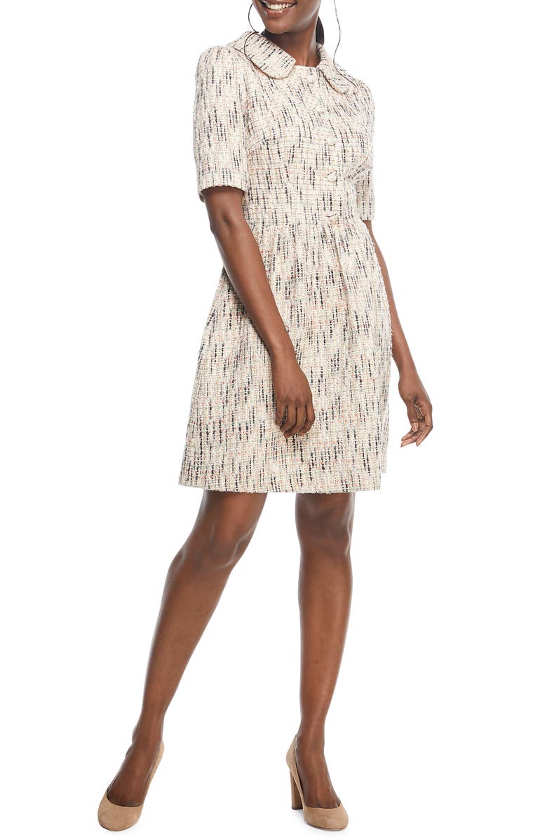 Gal Meets Glam Collection Paige Cutaway Collar Tweed Dress, Main, color,