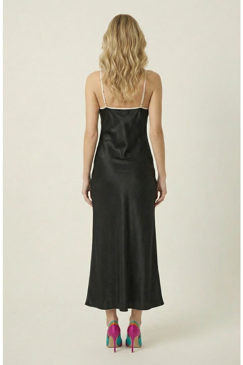 Satin Plunging Cutout Maxi Dress, Alternate, color, Black / Cream