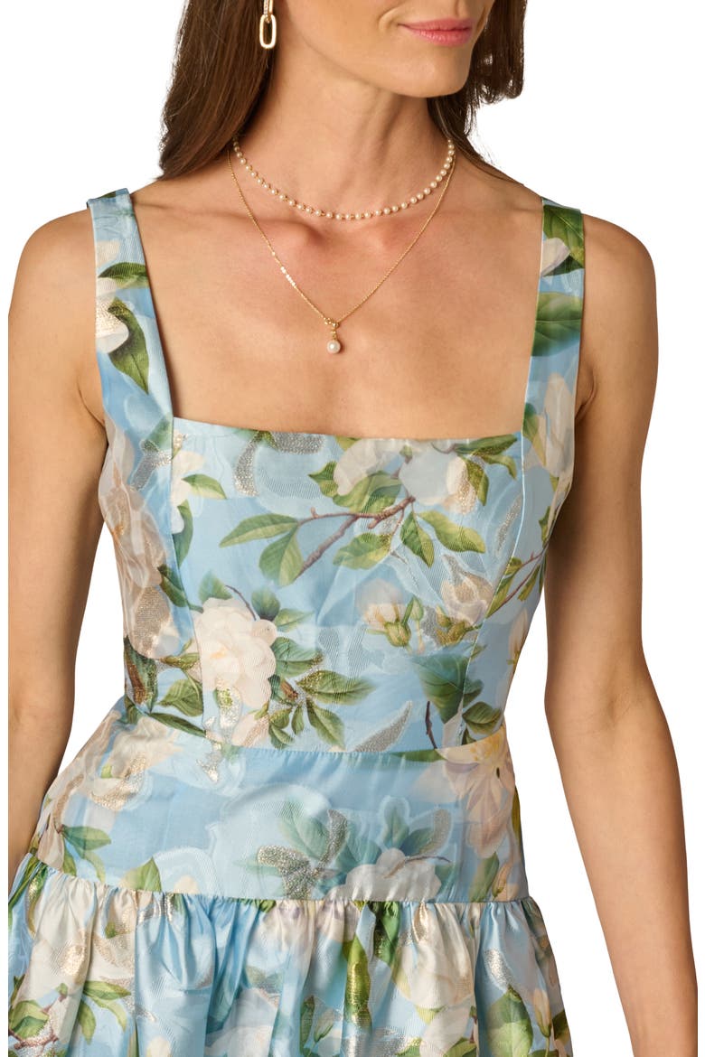 Gathered Floral Organza Midi Dress, Alternate, color, BLUE MULTI