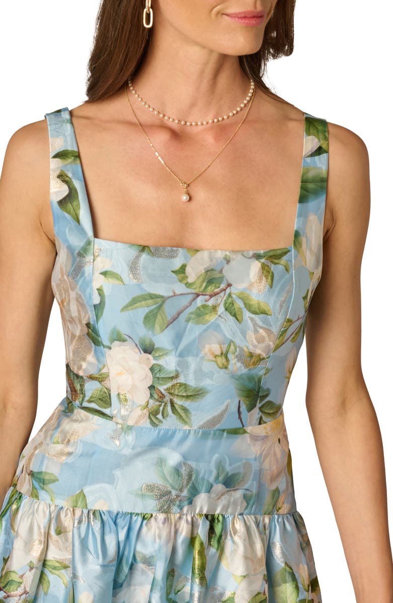 Adrianna Papell Gathered Floral Organza Midi Dress, Alternate, color, 