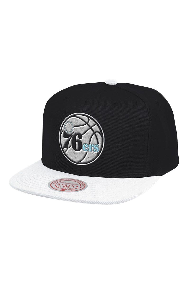 Mitchell & Ness Men's Mitchell & Ness Black/White Philadelphia 76ers Snapback Adjustable Hat, Main, color, 