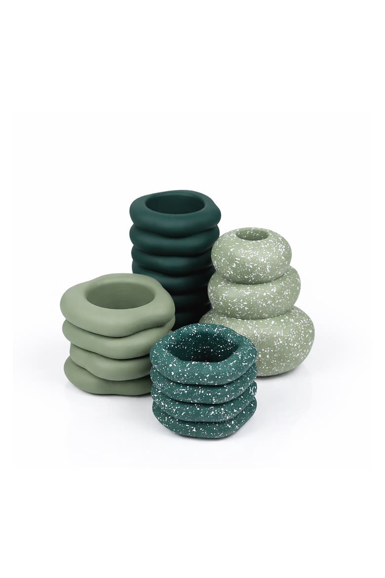 Hollis Modern Minimalist Handmade Concrete Stacked Ring Planter Set with Drainage Holes, Main, color, Teal